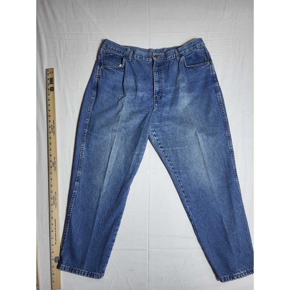 Womens Jeans 38x28 USA Made Straight Leg Blue Denim High Waist Vintage Style
